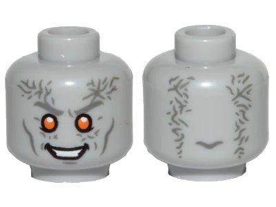 LEGO onderdeel Minifigure, Head Alien, White Teeth, Dark Bluish Gray Cheek Lines, Eyebrows and Wrinkles, Orange Eyes, Smile Pattern - Hollow Stud (3626pb3018)
