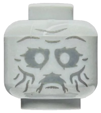 LEGO onderdeel Minifigure, Head Alien Dark Bluish Gray Cheek Lines, Chin Dimple, and Wrinkles, Sunken Eyes and Mouth Pattern (HP Statue of Slytherin Face) - Vented Stud (3626pb3452)