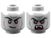 LEGO part Minifigure, Head Dual Sided Black Eyebrows, Red Eyes, Dark Bluish Gray Contours, Lopsided Grin / Scowl with Open Mouth and Fangs Pattern - Vented Stud 3626pb3678
