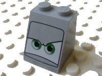 LEGO onderdeel Slope 65 2 x 2 x 2 with Bottom Tube with Green Eyes on White Background Pattern 3678bpb031