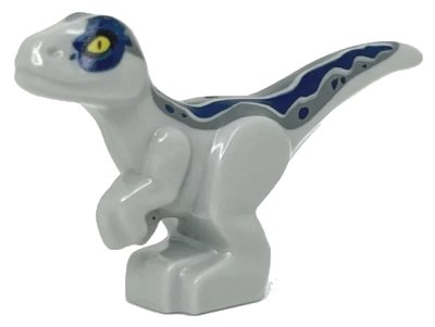 LEGO onderdeel Dinosaur Baby Standing with Dark Blue and Dark Bluish Gray Stripes and Yellow Eyes Pattern (Jurassic World Blue) (37829pb06)