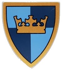 LEGO part Minifigure, Shield Triangular  with Gold Crown on Dark Blue and Medium Blue Quarters Background Pattern 3846pb024