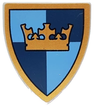 LEGO onderdeel Minifigure, Shield Triangular  with Gold Crown on Dark Blue and Medium Blue Quarters Background Pattern (3846pb024)