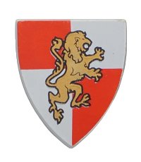 LEGO part Minifigure, Shield Triangular  with Gold Lion on Red and White Quarters Background Pattern 3846pb027