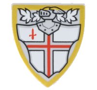 LEGO part Minifigure, Shield Triangular  with Red St. George's Cross and Helmet with Face Grille Pattern 3846pb032