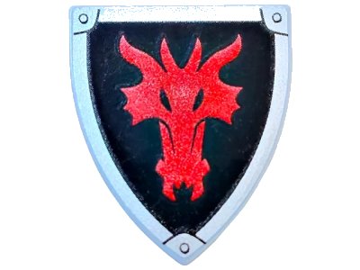 LEGO onderdeel Minifigure, Shield Triangular  with Red Dragon Head on Black Background Pattern (3846pb035)