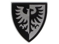 LEGO part Minifigure, Shield Triangular  with Black and Silver Falcon with Black Border Pattern 3846pb055
