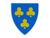 LEGO part Minifigure, Shield Triangular  with 3 Yellow Trefoils on Blue Background Pattern 3846pb061