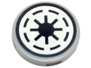 LEGO part Tile, Round 2 x 2 with SW Republic Logo, Black Border, Thick Gaps Pattern (Sticker) - Sets 7676 / 7751 / 8014 / 9498 / 10195 / 75021 (4150pb002b)