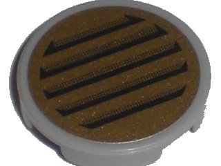 LEGO onderdeel Tile, Round 2 x 2 with Black Vent on Gold Background Pattern (Sticker) - Set 5984 (4150pb044)