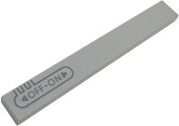 LEGO part Tile 1 x 8 with Dark Bluish Gray Triangle Arrows, 'OFF', 'ON' and Outline Pattern 4162pb330