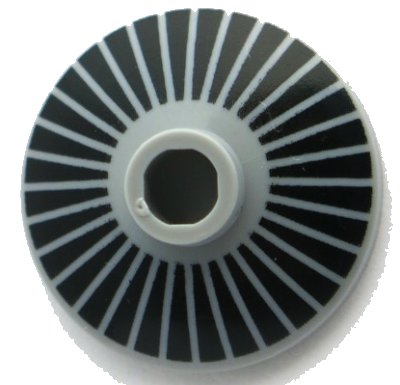 LEGO part Dish 2 x 2 Inverted (Radar) with Hubcap with Black Stripes Pattern (4740pb019)