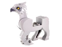 LEGO part Hippogriff Body with Dark Bluish Gray Beak, Dark Bluish Gray and White Feathers, and Bright Light Orange Eyes Pattern 50100c01pb01