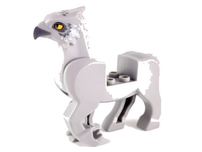 LEGO onderdeel Hippogriff Body with Dark Bluish Gray Beak, Dark Bluish Gray and White Feathers, and Bright Light Orange Eyes Pattern (50100c01pb01)