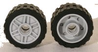 LEGO part Wheel 18mm D. x 14mm with Pin Hole, Fake Bolts and Shallow Spokes with Black Tire 24 x 14 Shallow Tread (55981 / 30648) 55981c01