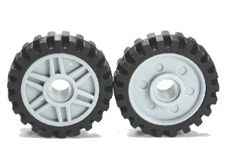 LEGO onderdeel Wheel 18mm D. x 8mm with Fake Bolts and Shallow Spokes with Black Tire 24mm D. x 7mm Offset Tread - Band Around Center of Tread (56902 / 61254) (56902c01)