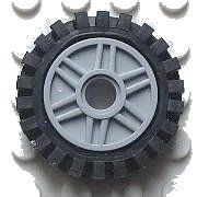LEGO onderdeel Wheel 18mm D. x 8mm with Fake Bolts and Shallow Spokes with Black Tire 24mm D. x 8mm Offset Tread - Interior Ridges (56902 / 3483) 56902c02