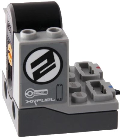 LEGO onderdeel Electric Power Functions Receiver Unit with Dark Bluish Gray Bottom with Number 2, 'RACE' and 'XRFUEL' Pattern on Both Sides (Stickers) - Set 42095 (58123c01pb02)