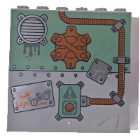 LEGO part Panel 1 x 6 x 5 with Metal Plates, Wrenches, Grille, Vehicle and Warning Sign with Button and Tube Pattern 59349pb153
