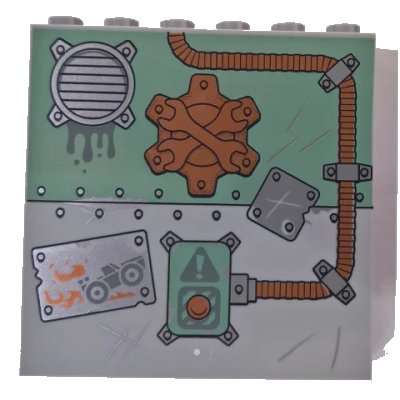 LEGO onderdeel Panel 1 x 6 x 5 with Metal Plates, Wrenches, Grille, Vehicle and Warning Sign with Button and Tube Pattern (59349pb153)