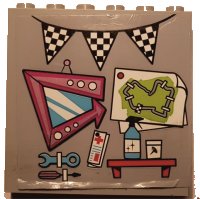LEGO part Panel 1 x 6 x 5 with Tools, Race Track Map, and Checkered Flag Pattern (Sticker) - Set 41352 59349pb255