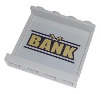 LEGO part Panel 1 x 4 x 3 with Side Supports - Hollow Studs with Black and Gold 'BANK' Pattern on Inside (Sticker) - Set 60198 60581pb134