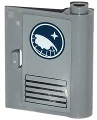 LEGO part Door 1 x 3 x 3 Right - Open Between Top and Bottom Hinge with Arctic Explorer Logo and Vents Pattern (Sticker) - Set 60035 60657pb003