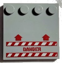 LEGO part Tile, Modified 4 x 4 with Studs on Edge with 2 Arrows, 'DANGER', and Red and White Danger Stripes Pattern (Sticker) - Set 70631 6179pb207
