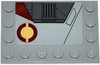 LEGO onderdeel Tile, Modified 4 x 6 with Studs on Edges with SW Jedi Interceptor and Dark Red SW Semicircles Pattern Model Left Side (Sticker) - Set 75135 (6180pb087L)
