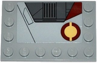 LEGO onderdeel Tile, Modified 4 x 6 with Studs on Edges with SW Jedi Interceptor and Dark Red SW Semicircles Pattern Model Right Side (Sticker) - Set 75135 (6180pb087R)