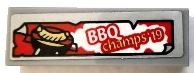 LEGO part Tile 1 x 3 with 'BBQ champs'19' and Hot Dog on Grille Pattern (Sticker) - Set 70436 (63864pb247)