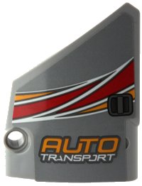 LEGO onderdeel Technic, Panel Fairing #13 Large Short Smooth, Side A with 'AUTO TRANSPORT' and Bright Light Orange, Red and White Curved Stripes Pattern (Sticker) - Set 42098 64394pb036