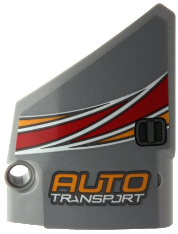 LEGO part Technic, Panel Fairing #13 Large Short Smooth, Side A with 'AUTO TRANSPORT' and Bright Light Orange, Red and White Curved Stripes Pattern (Sticker) - Set 42098 (64394pb036)