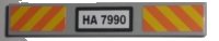 LEGO part Tile 1 x 6 with Black 'HA 7990' on White Background and Orange and Yellow Danger Stripes Pattern (Stickers) - Set 7990 6636pb018