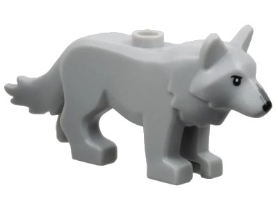 LEGO onderdeel Wolf with Stud On Back with Black Eyes and Nose, Dark Bluish Gray Fur on Muzzle Pattern (6649pb01)