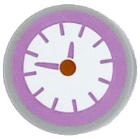 LEGO part Tile, Round 3 x 3 with Clock with Medium Lavender Hands and Border Pattern (Sticker) - Set 41682 67095pb069