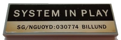 LEGO onderdeel Tile 2 x 6 with 'SYSTEM IN PLAY' and 'SG/NGUOYD:030774 BILLUND' Pattern (Sticker) - Set 21327 (69729pb010)