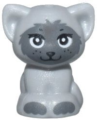 LEGO part Cat, Friends, Baby Kitten, Sitting with Black Eyes, Nose and Mouth, and Dark Bluish Gray Muzzle and Paws Pattern 69902pb05