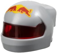 LEGO part Minifigure, Headgear Helmet Formula One with Molded Trans-Red Visor and Printed Red and Yellow Red Bull Logo Pattern 7071pb03