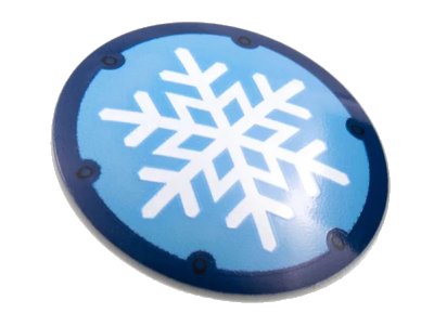 LEGO onderdeel Minifigure, Shield Circular Convex Face with White Snowflake on Medium Blue Background, Dark Blue Border Pattern (75902pb24)