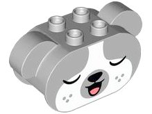 LEGO part Duplo, Brick 2 x 6 x 2 1/2 Oval Ends, Rounded Ears on Sides with Black Nose, Coral Tongue, White Face with Whiskers, and Open Eyes / Closed Eyes Pattern (84196pb01)