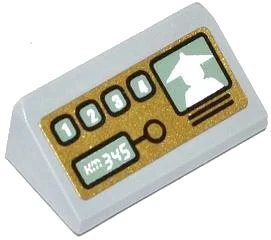 LEGO onderdeel Slope 30 1 x 2 x 2/3 with Numbered Buttons, 'KM345' and Minifigure Silhouette on Screen Pattern (Sticker) - Set 70502 (85984pb035)