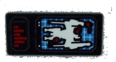LEGO onderdeel Slope 30 1 x 2 x 2/3 with Control Screen with White Scuttler on Blue Radar Screen and Red Bar Chart Pattern (Sticker) - Set 70908 (85984pb345)