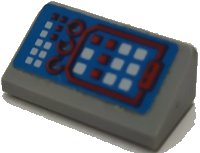 LEGO onderdeel Slope 30 1 x 2 x 2/3 with Control Panel with Red and White Buttons and Dials on Blue Background Pattern (Sticker) - Set 70908 85984pb346