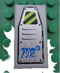 LEGO part Tile 2 x 4 with Vent Panel Scratched with Danger Stripes and Blue 'H2' degrees Pattern (Sticker) - Set 8189 87079pb0041