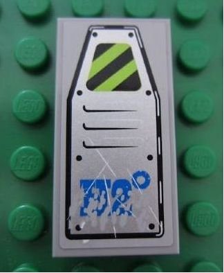 LEGO part Tile 2 x 4 with Vent Panel Scratched with Danger Stripes and Blue 'H2' degrees Pattern (Sticker) - Set 8189 (87079pb0041)