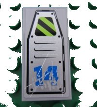 LEGO part Tile 2 x 4 with Vent Panel Scratched with Danger Stripes and Blue '14' Pattern (Sticker) - Set 8189 87079pb0042