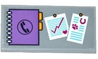 LEGO part Tile 2 x 4 with Spiral Bound Phone Book and Pinned Documents Pattern (Sticker) - Set 41125 87079pb0384