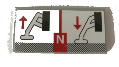 LEGO part Tile 2 x 4 with Capital Letter N, Red Up and Down Arrows, and Technic Crane Outriggers Movement on White Background Pattern (Sticker) - Set 42082 (87079pb0607)