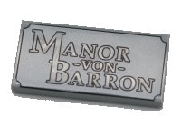 LEGO part Tile 2 x 4 with 'Manor von Barron' Pattern 87079pb0708